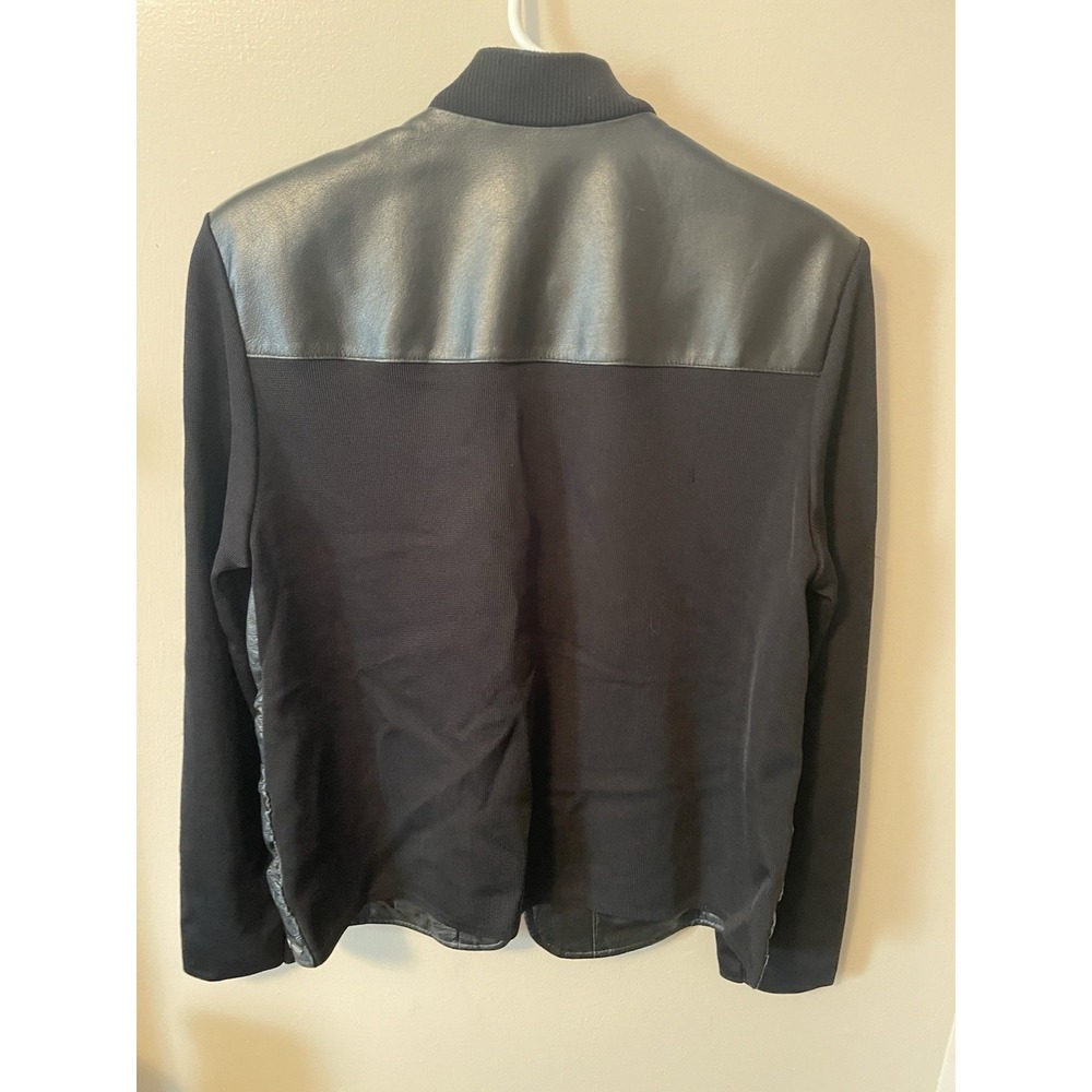 Peter Nygard Womens Black Leather Studded Ruched Knit Bomber Jacket Size L Edgy - Picture 5 of 10